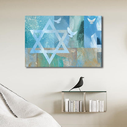 Star David Wall Art Canvas 36x24in Framed Three Doves Jewish Home Decor Print