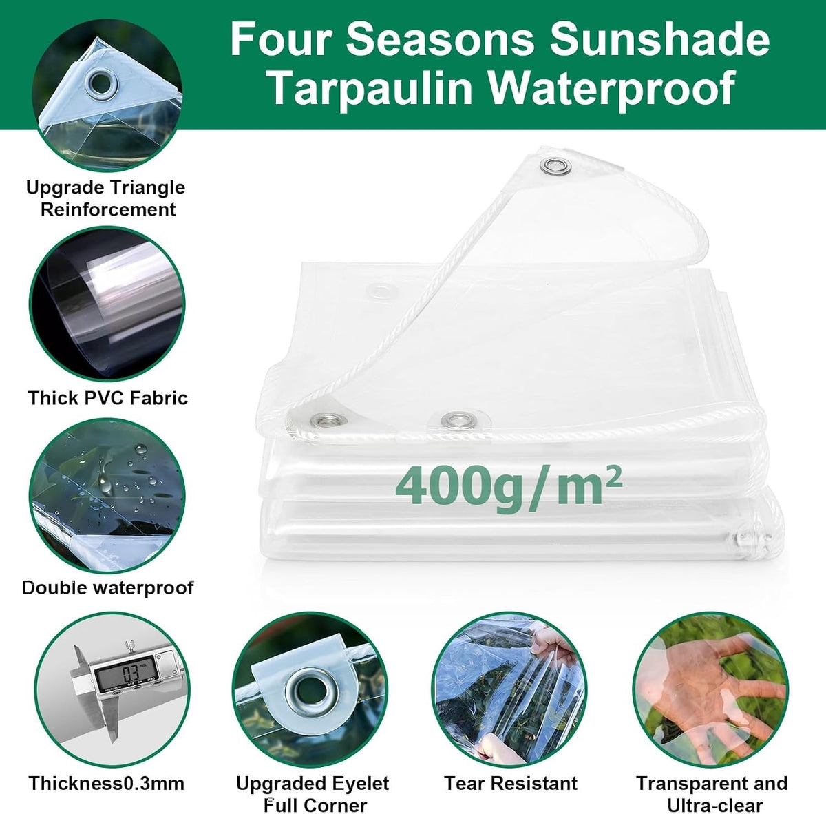 Clear Tarpaulin Waterproof Heavy Duty 4x6m PVC Sheet With Eyelets Garden Cover