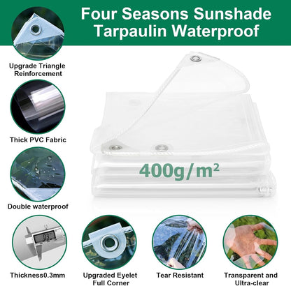 Clear Tarpaulin Waterproof Heavy Duty 4x6m PVC Sheet With Eyelets Garden Cover