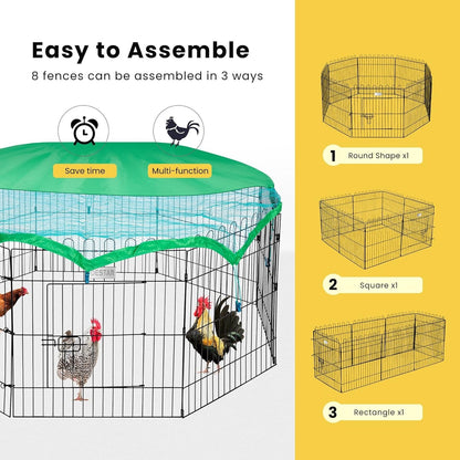 8 Panel Foldable Outdoor Metal Chicken Coop Run Pen w Cover Rabbit Duck Cat