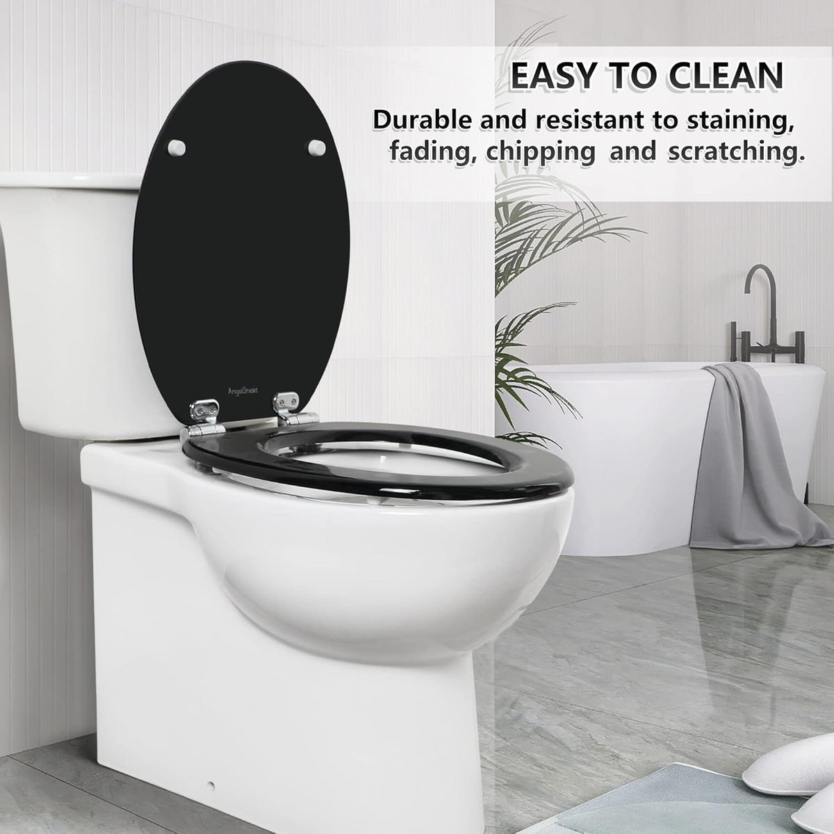 Toilet Seat Soft Close Black Wooden Oval Adjustable Hinges Quick Release 45x37cm