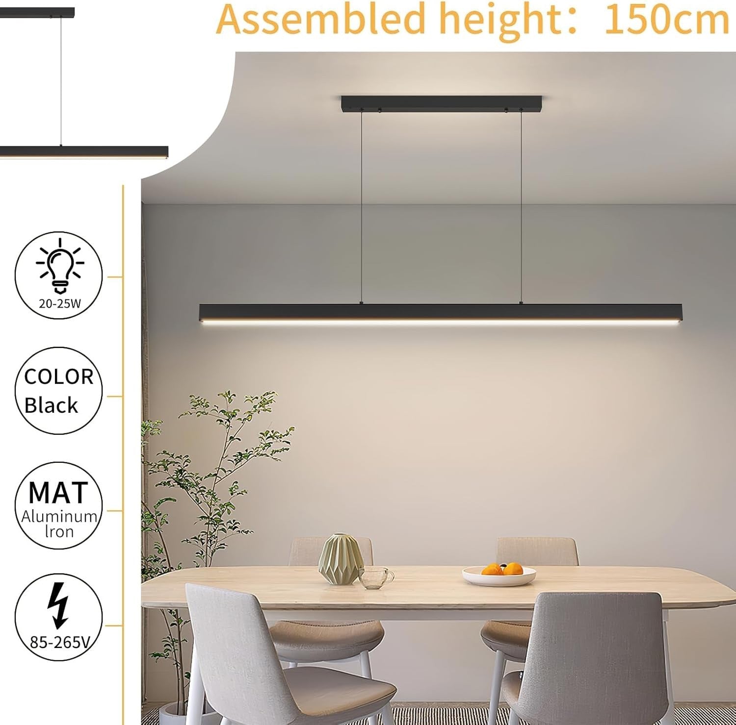 LED Linear Pendant Light 100cm Dimmable Remote Adjustable Kitchen Bar Lighting