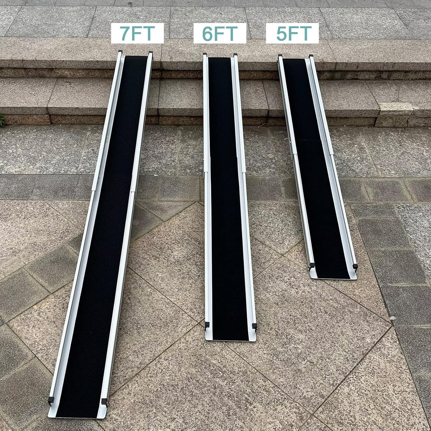 2PCS 7FT Telescopic Wheelchair Ramps Portable Adjustable 272KG Heavy Duty