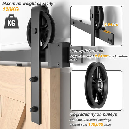 Barn Door Hardware Kit Sliding Black Steel Track Roller Rustic Rail Fittings