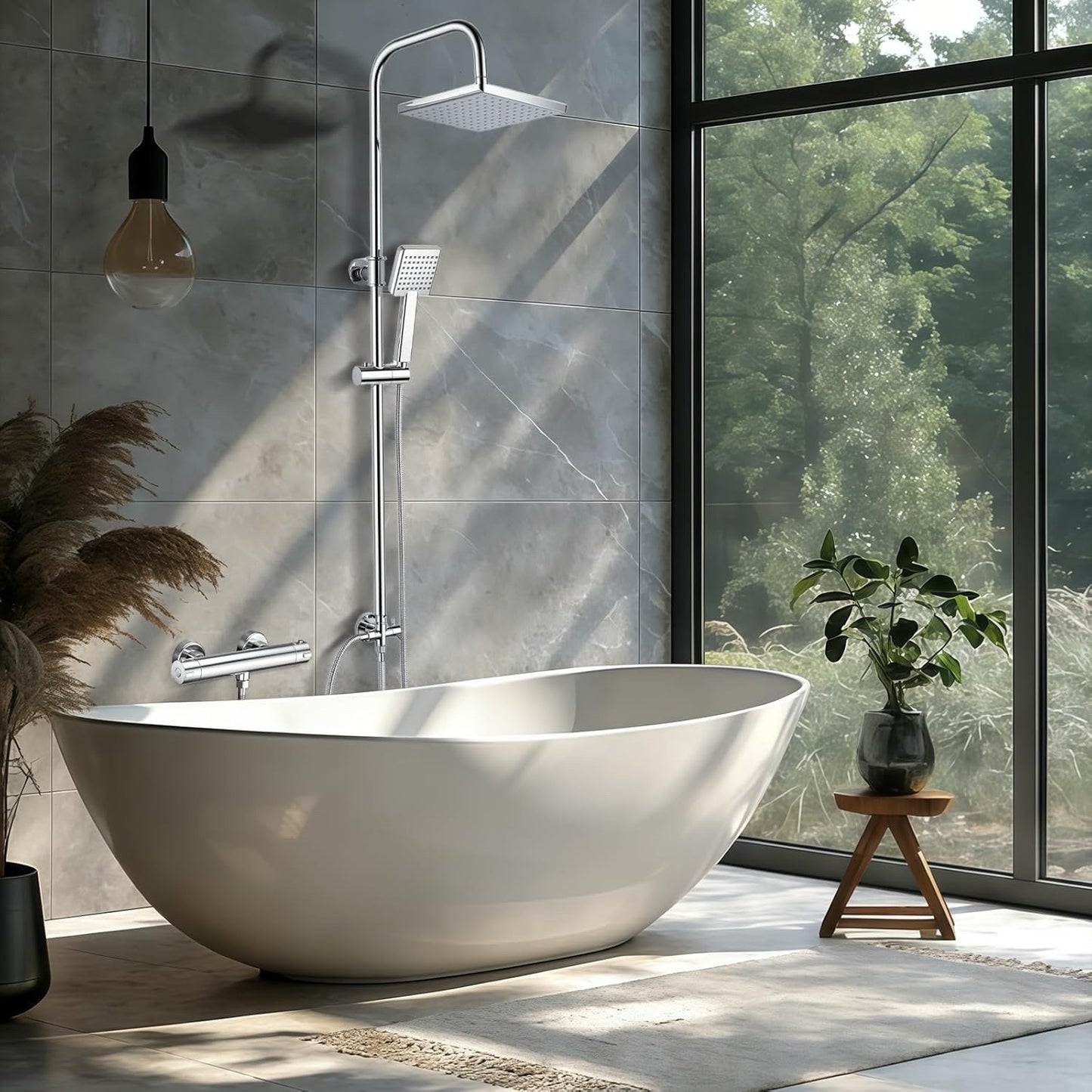 Shower Riser Rail Kit 8in Rainfall Head Handheld Chrome Adjustable Bathroom Set