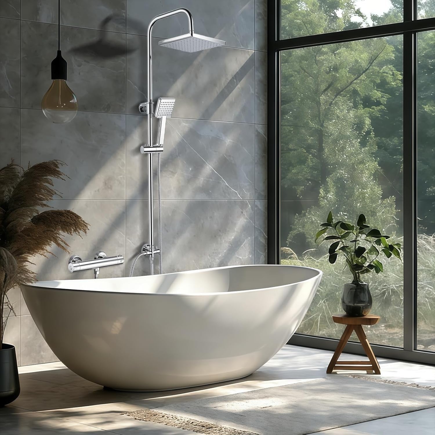Shower Riser Rail Kit 8in Rainfall Head Handheld Chrome Adjustable Bathroom Set