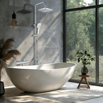 Shower Riser Rail Kit 8in Rainfall Head Handheld Chrome Adjustable Bathroom Set