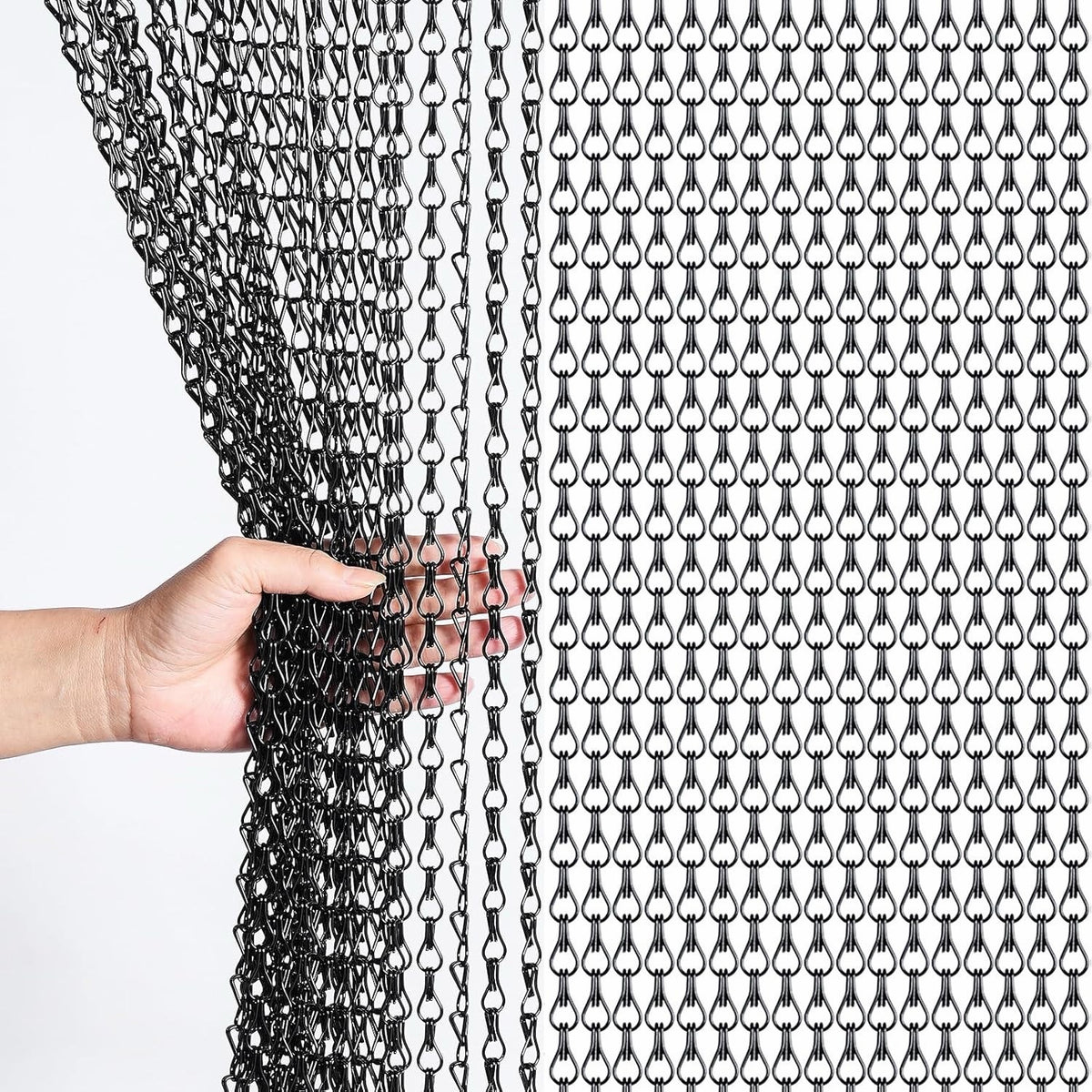 Door Fly Screen Chain Curtain 100x210cm Black Aluminium Metal Insect Blind