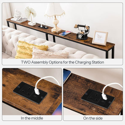 Console Table Charging Station 160cm Slim USB Type-C Sofa Hallway Rustic Brown