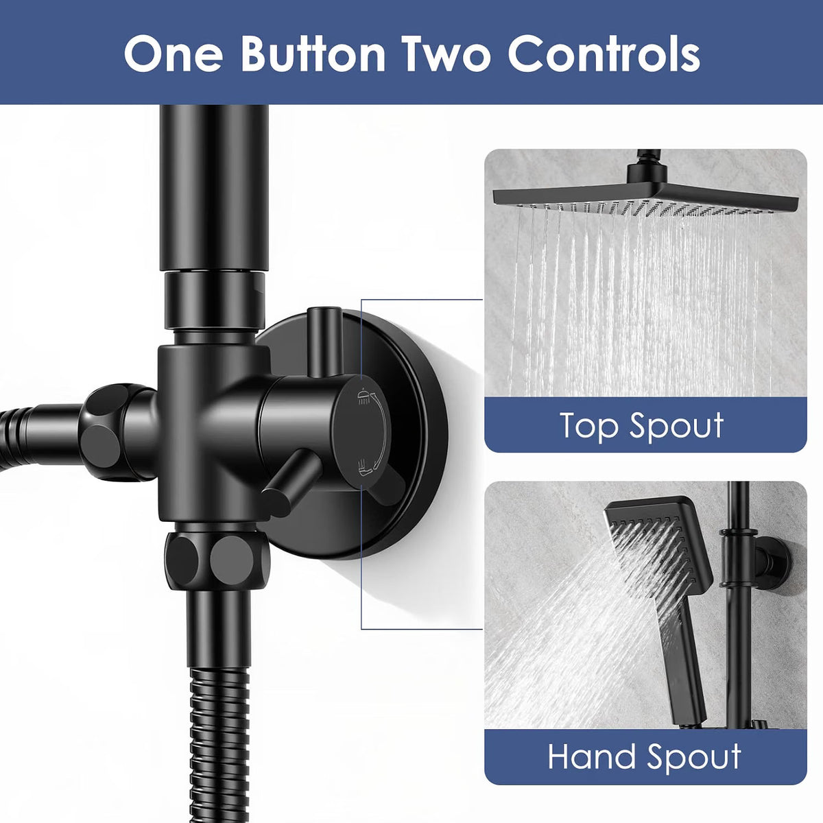 Shower Riser Rail Kit 8in Black Adjustable 79-128cm Rainfall Anti-Leak Hose Set