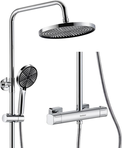Thermostatic Shower Mixer Set 25cm Rainfall Head 3 Mode Handset Chrome Adjustabl