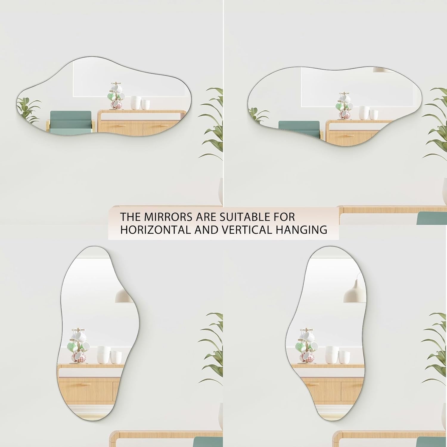 98x45cm Irregular Black Metal Wall Mirror Bathroom Bedroom Hallway Vanity Decor