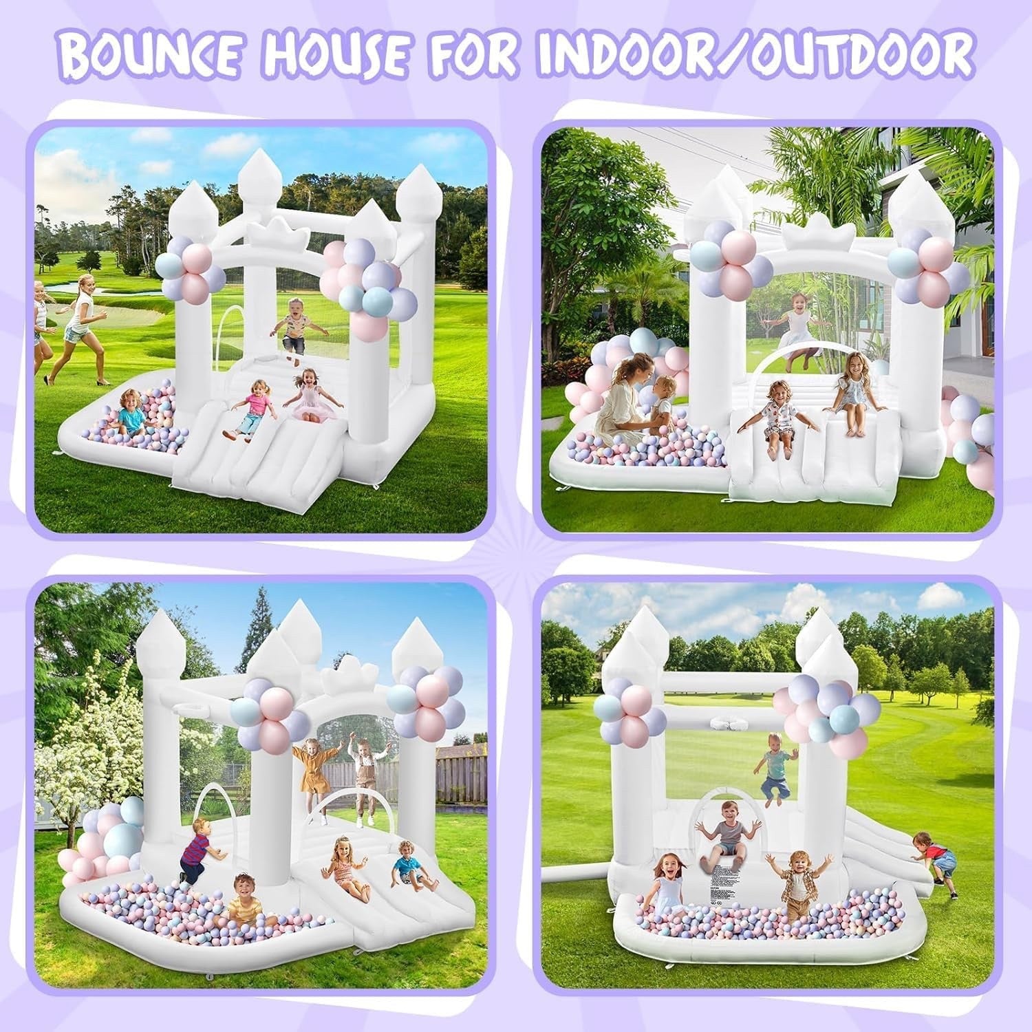 Bouncy Castle Inflatable Slide Trampoline Ball Pit White Garden Blower Kids