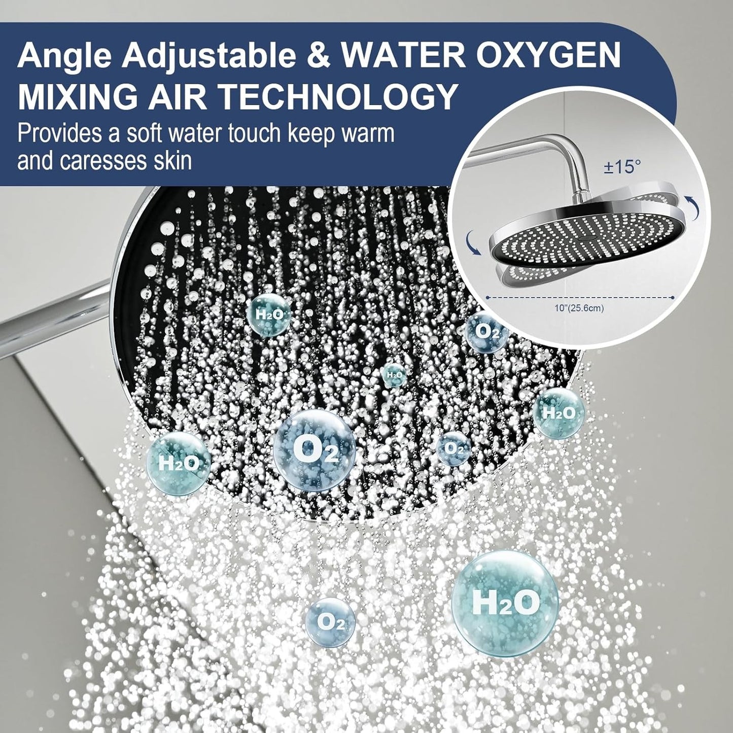 Thermostatic Shower Mixer Set 25cm Rainfall Head 3 Mode Handset Chrome Adjustabl
