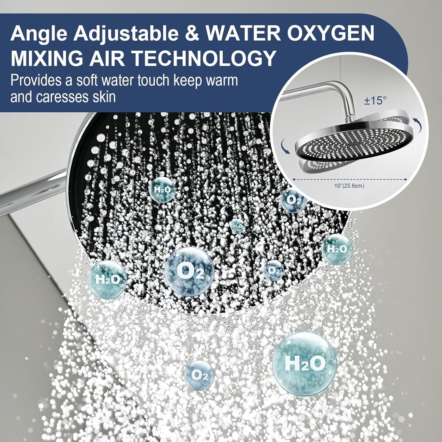 Thermostatic Shower Mixer Set 25cm Rainfall Head 3 Mode Handset Chrome Adjustabl
