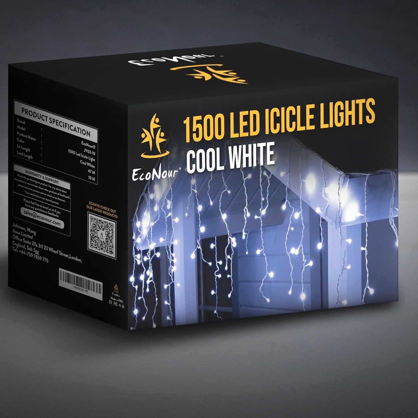EcoNour Icicle Lights Outdoor Christmas Lights 1500 LED 47M Cool White