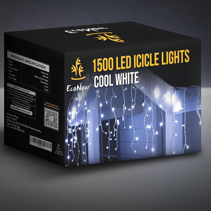 EcoNour Icicle Lights Outdoor Christmas Lights 1500 LED 47M Cool White