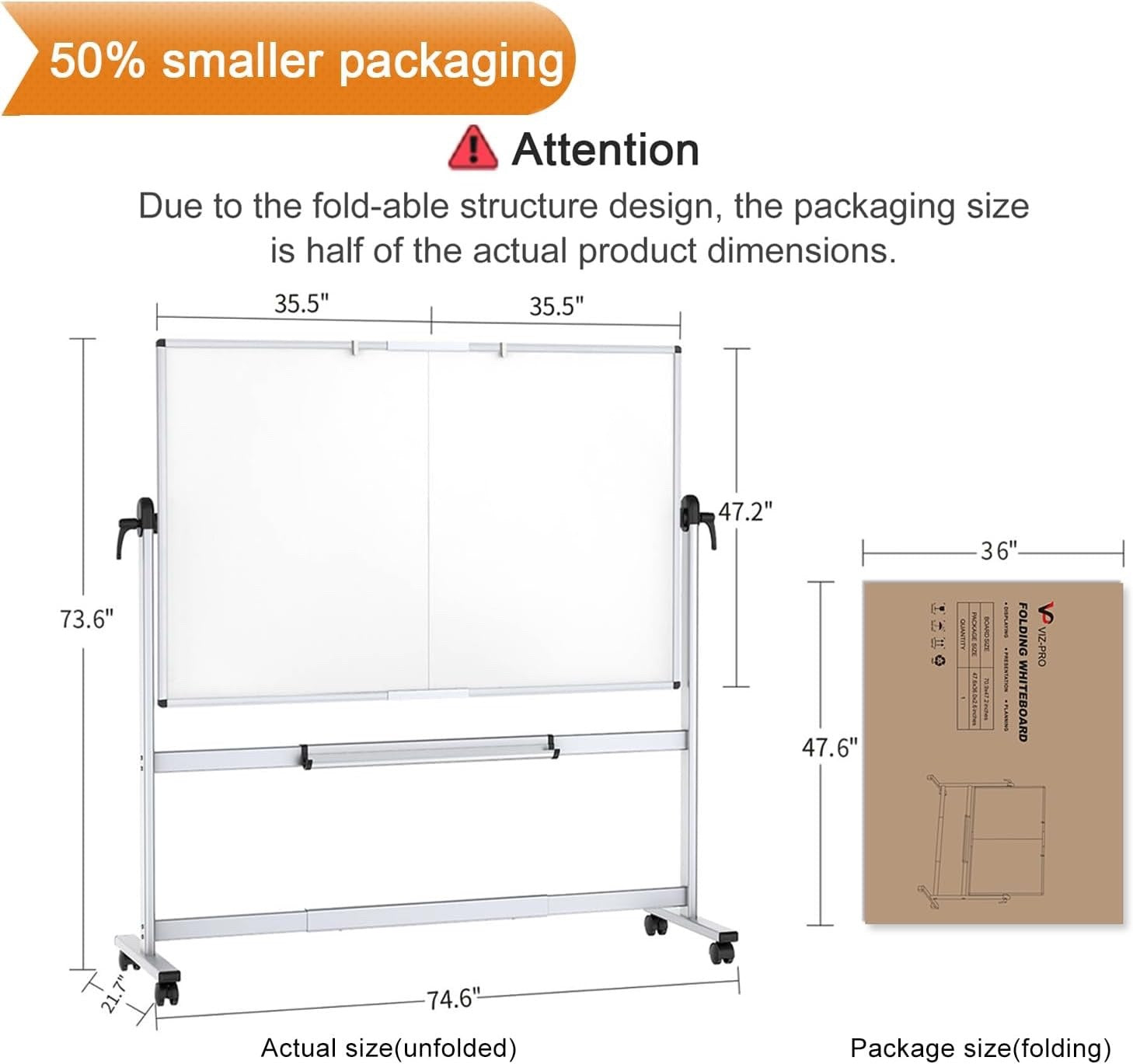 180x120cm Double Sided Mobile Whiteboard Magnetic Dry Erase on Wheels