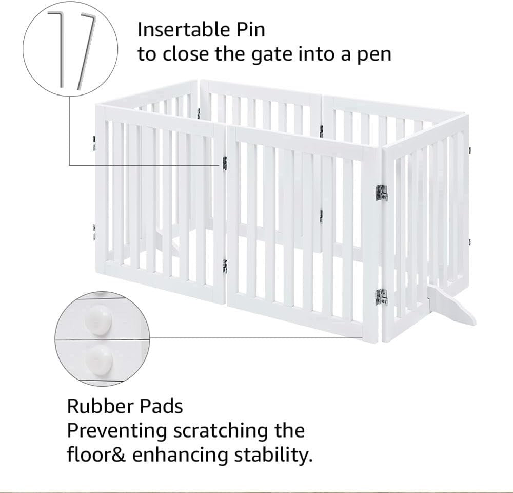 Freestanding Dog Gate Extra Wide 306x61cm White Foldable Pet Fence Playpen Home