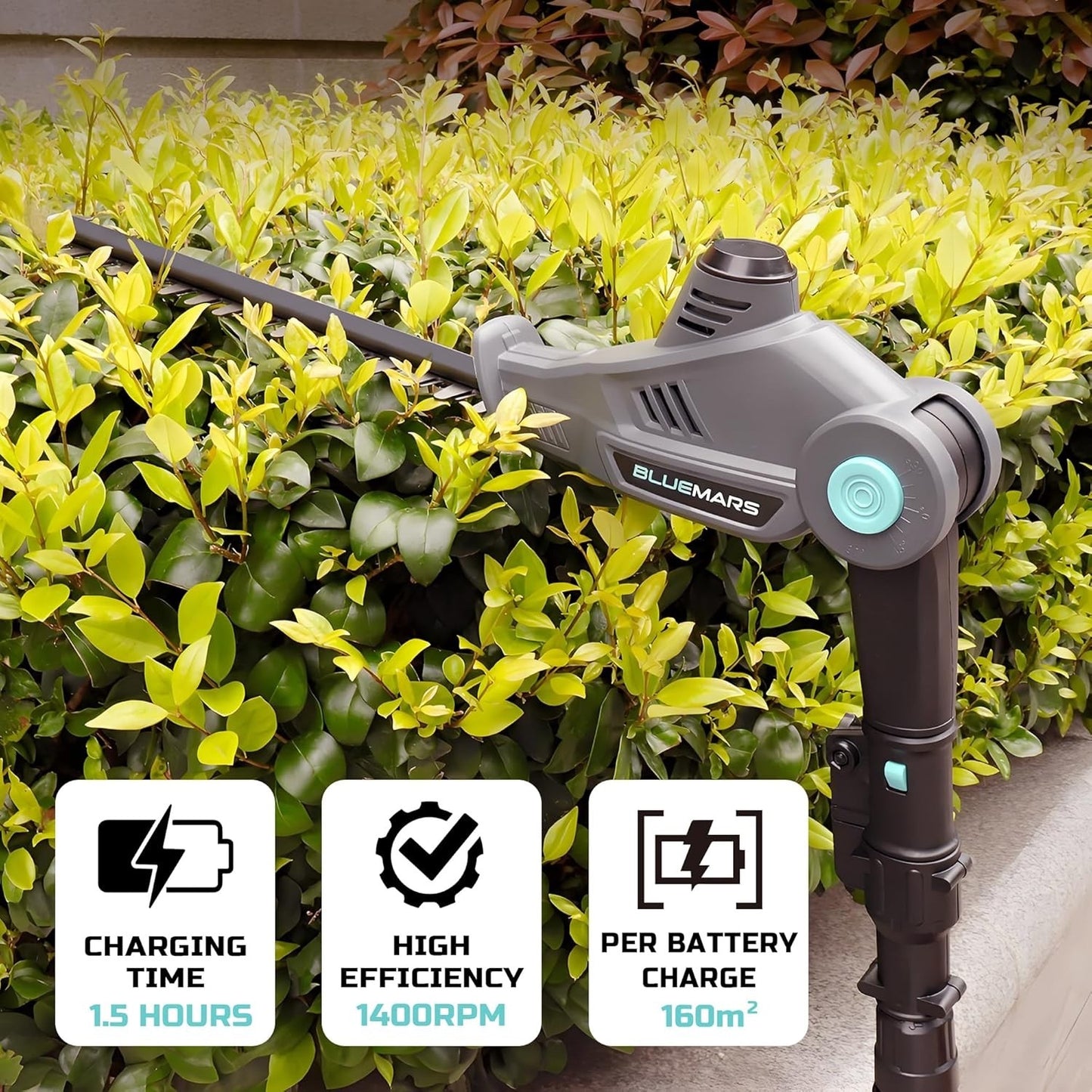 Cordless Telescopic Hedge Trimmer Long Reach 2x 2.0Ah Batteries