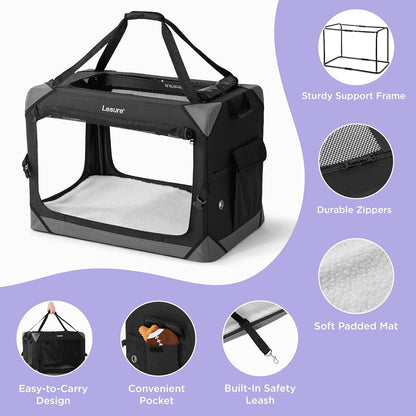 Lesure Dog Travel Crate Medium - Pet Soft Sided Carriers Outdoors 61x40x40 cm