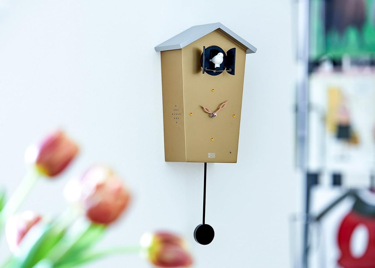Birdhouse Cuckoo Clock Copper 12 Natural Bird Voices Pendulum Wall Shelf Decor