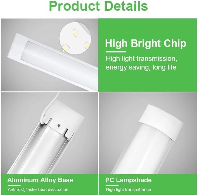 2 Pack 4FT LED Batten Light 40W 4000K 4000LM Ceiling Garage Workshop