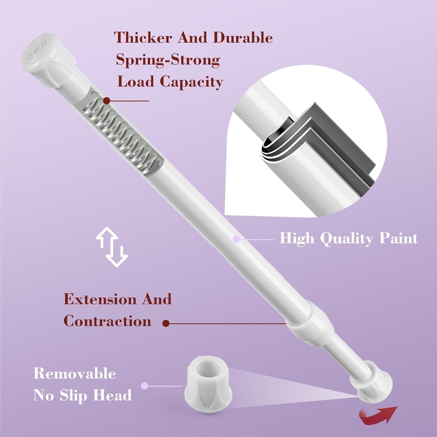 White Extendable Shower Curtain Rod Adjustable Tension Pole No Drill Bathroom