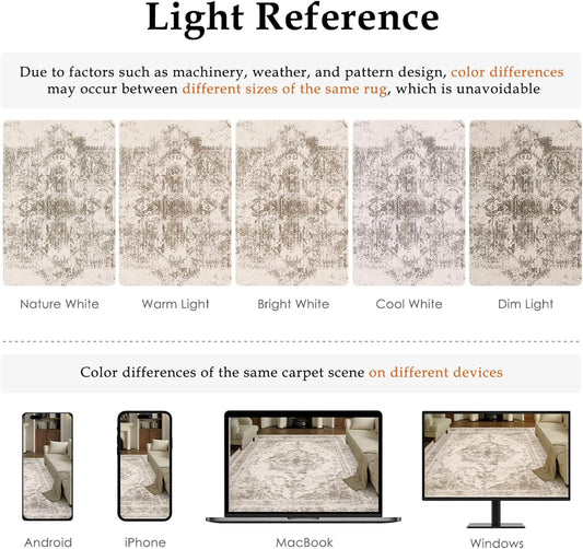 Vintage Beige Rug Washable Non Slip 300x400cm Living Room Bedroom Carpet Mat