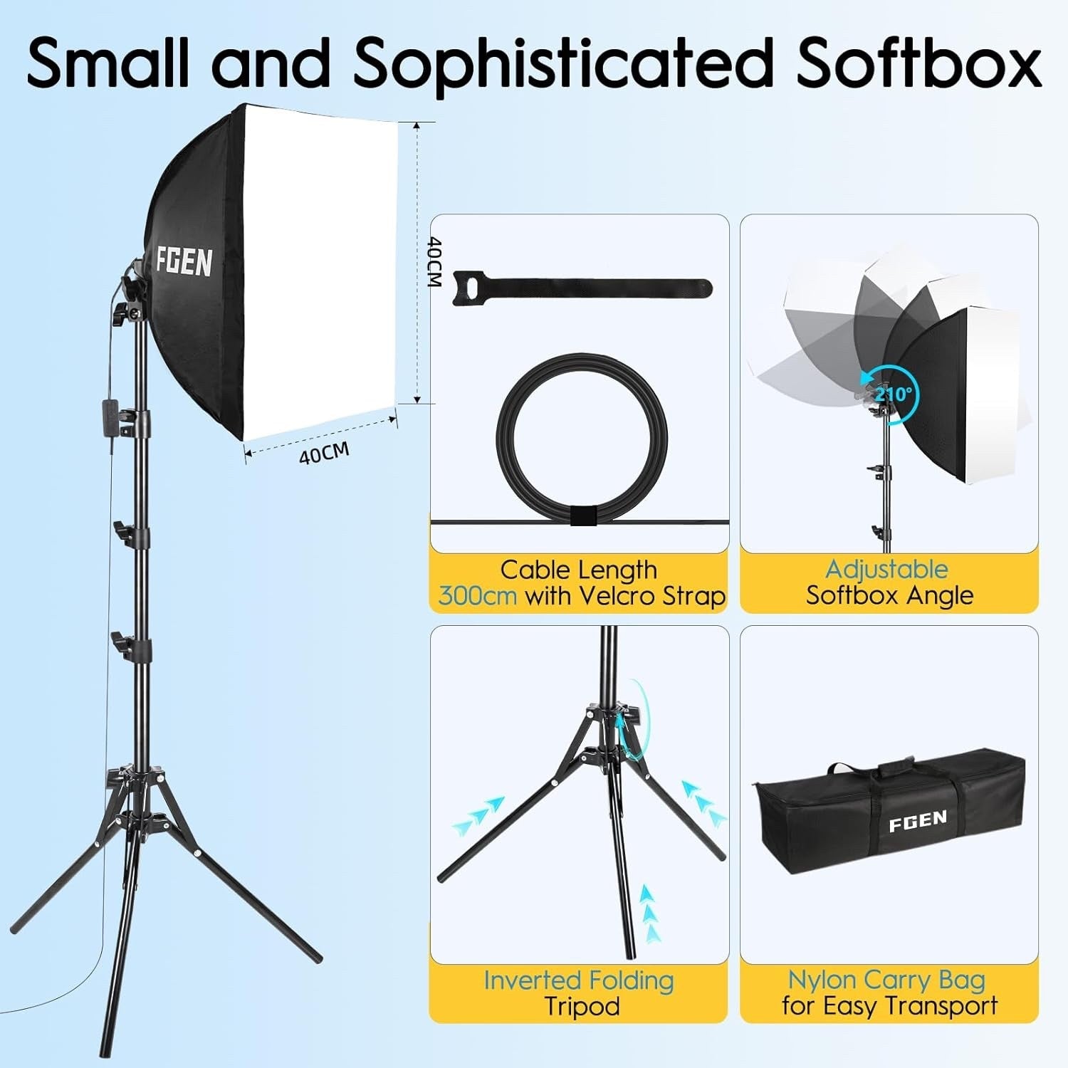FGen 40x40cm Softbox Lighting Kit 85W Bi-Color LED 300cm Cable Tripod