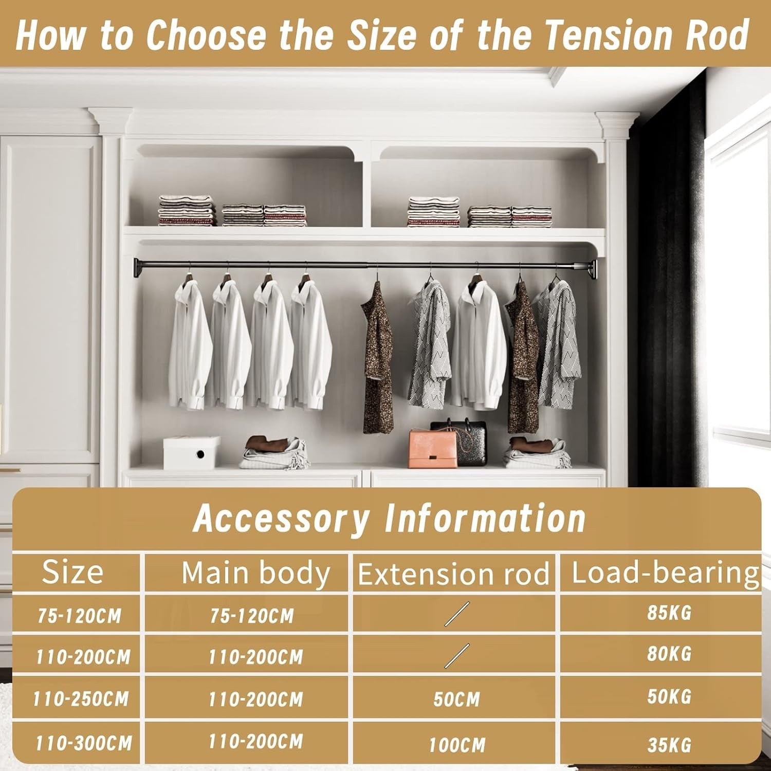 Heavy Duty Steel Tension Clothes Rail No Drill 50kg Curtain Pole Multi Purpose