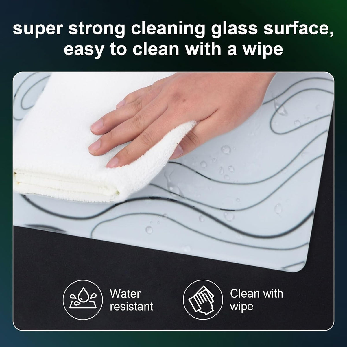 Glass Gaming Mouse Pad Mat 50x40cm White Topographic Non Slip Smooth Surface
