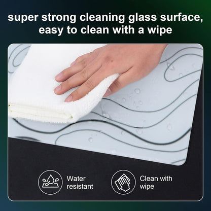 Glass Gaming Mouse Pad Mat 50x40cm White Topographic Non Slip Smooth Surface