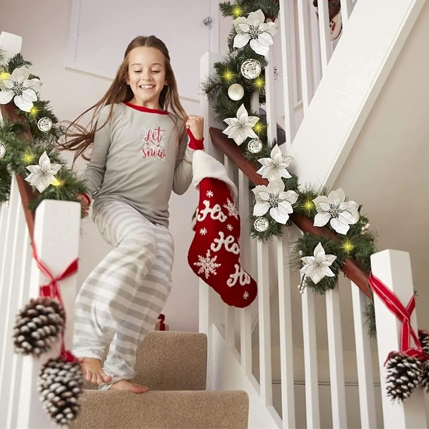 2.7m Christmas Garland LED Lights Silver Rattan Wreath Door Stair Decor