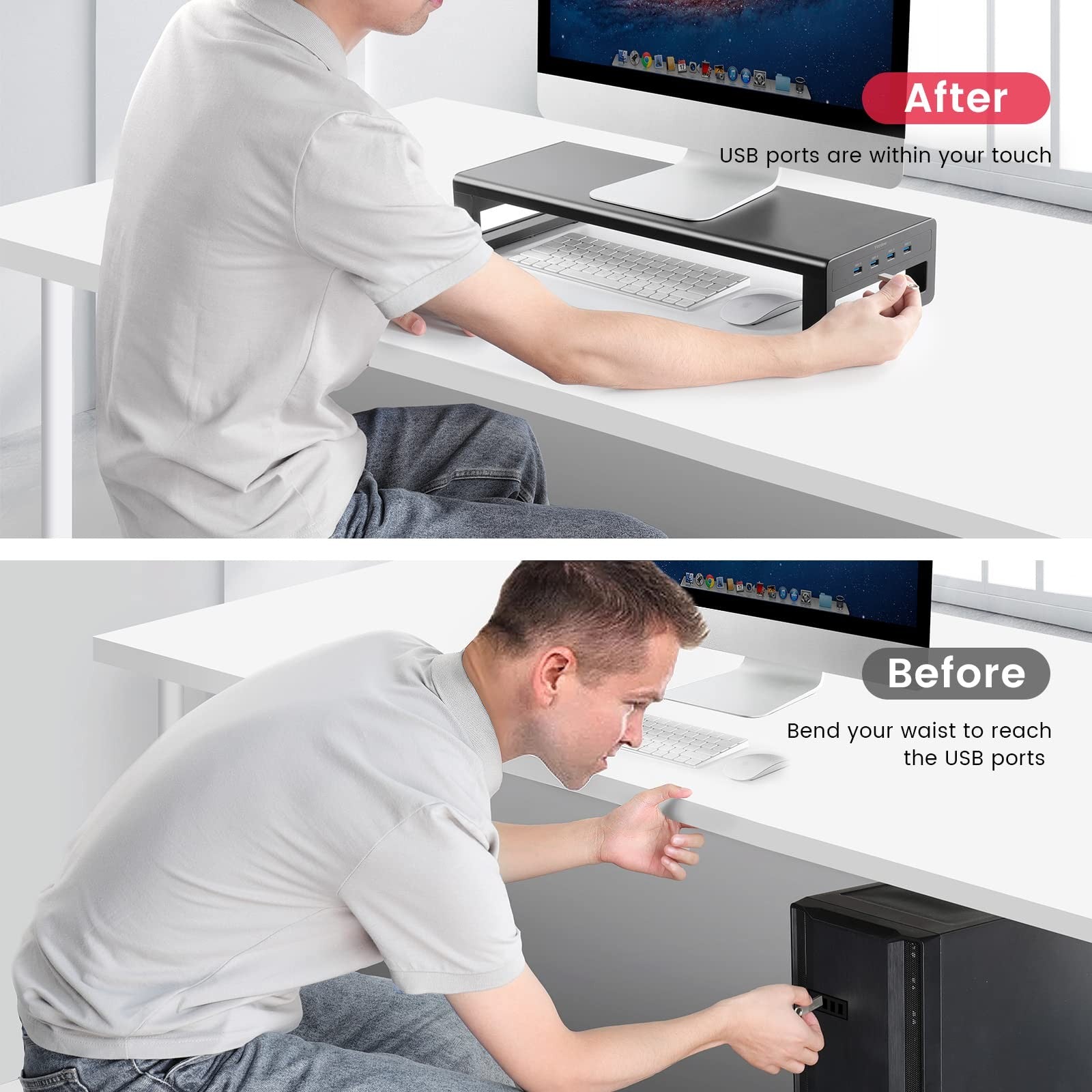 VAYDEER Monitor Stand with 4 USB 3.0 Ports Metal Computer Stand Riser Black