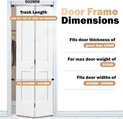 Bifold Door Hardware Kit 900mm Track 2 Panel Folding Closet Heavy Duty Indoor