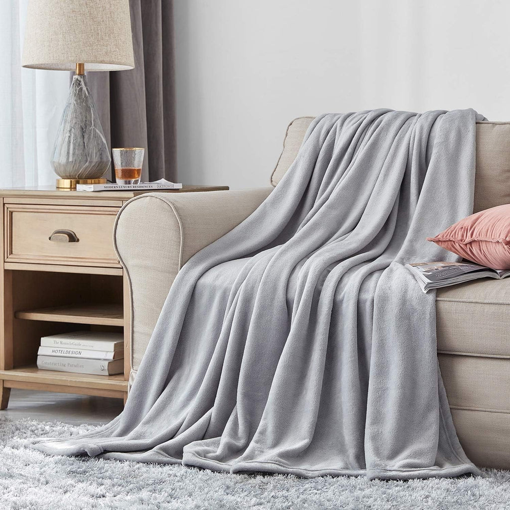 Large Fleece Throw Blanket 220x240cm Soft Fluffy Sofa Bed Silver Grey
