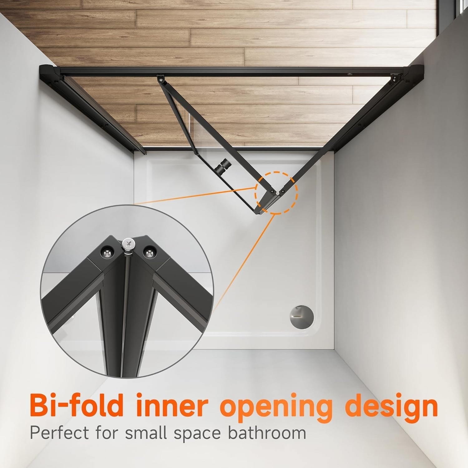 900mm Black Bi Fold Shower Door Inward Opening Space Saving Enclosure