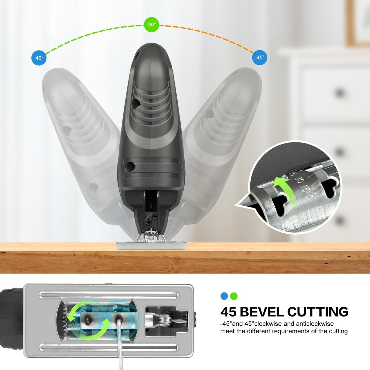 400W Electric Jigsaw Variable Speed 3000SPM 45° Bevel Cutting Tool