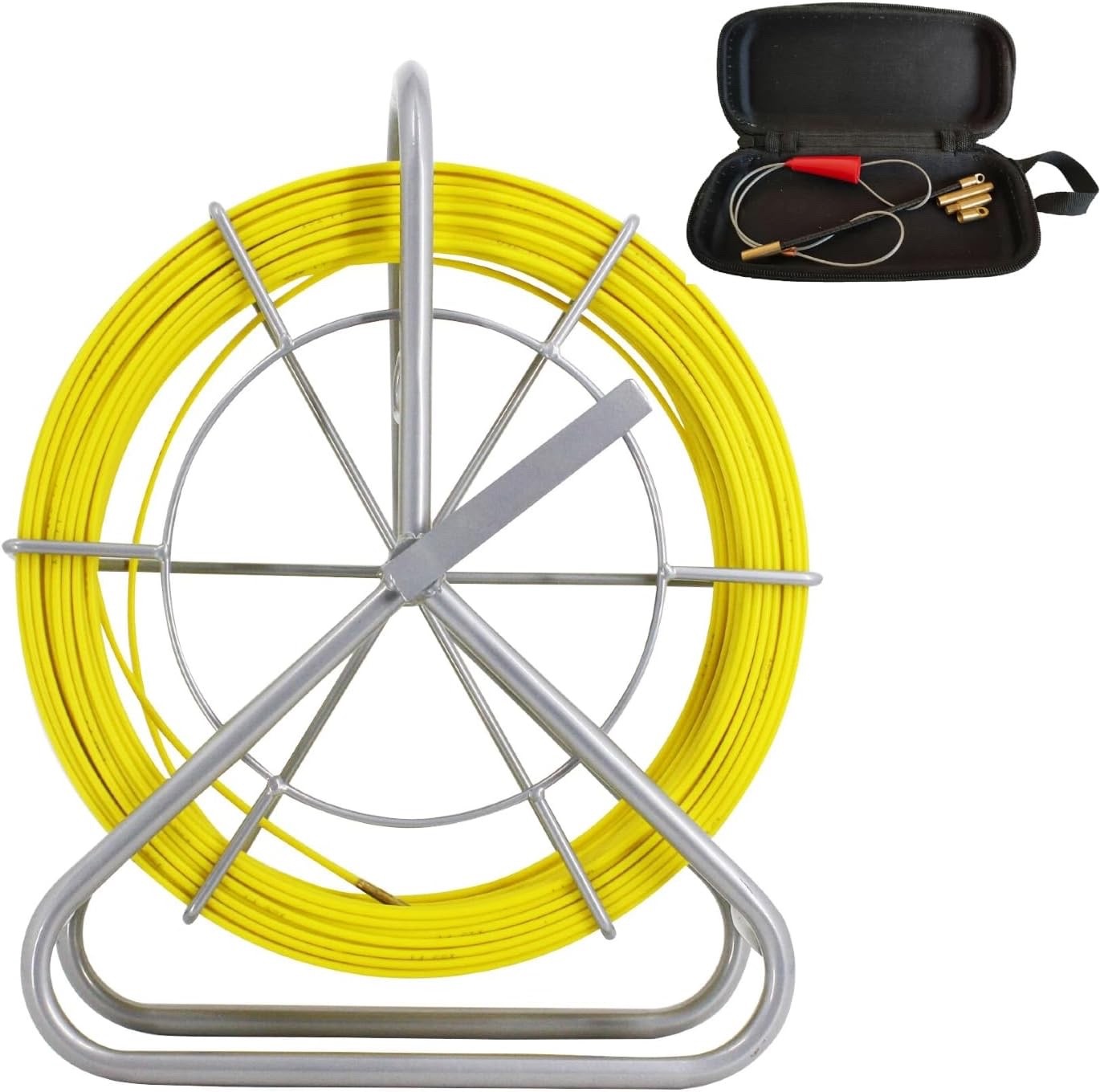 Cable Duct Rodder Fiberglass Fish Tape 350FT 4.5mm Puller Reel Brake Stand Kit