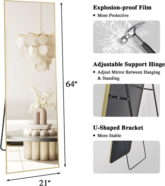 LunaMirror Full Length Mirrors Free Standing Floor Mirror Full Body 161x52cm