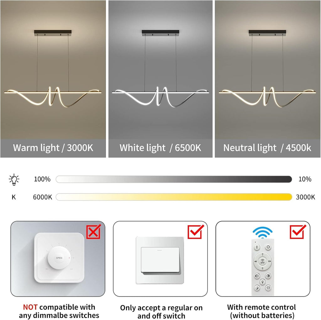 Mikeru 120cm Black Spiral LED Pendant Light Modern Dining Table Lighting Dimmabl