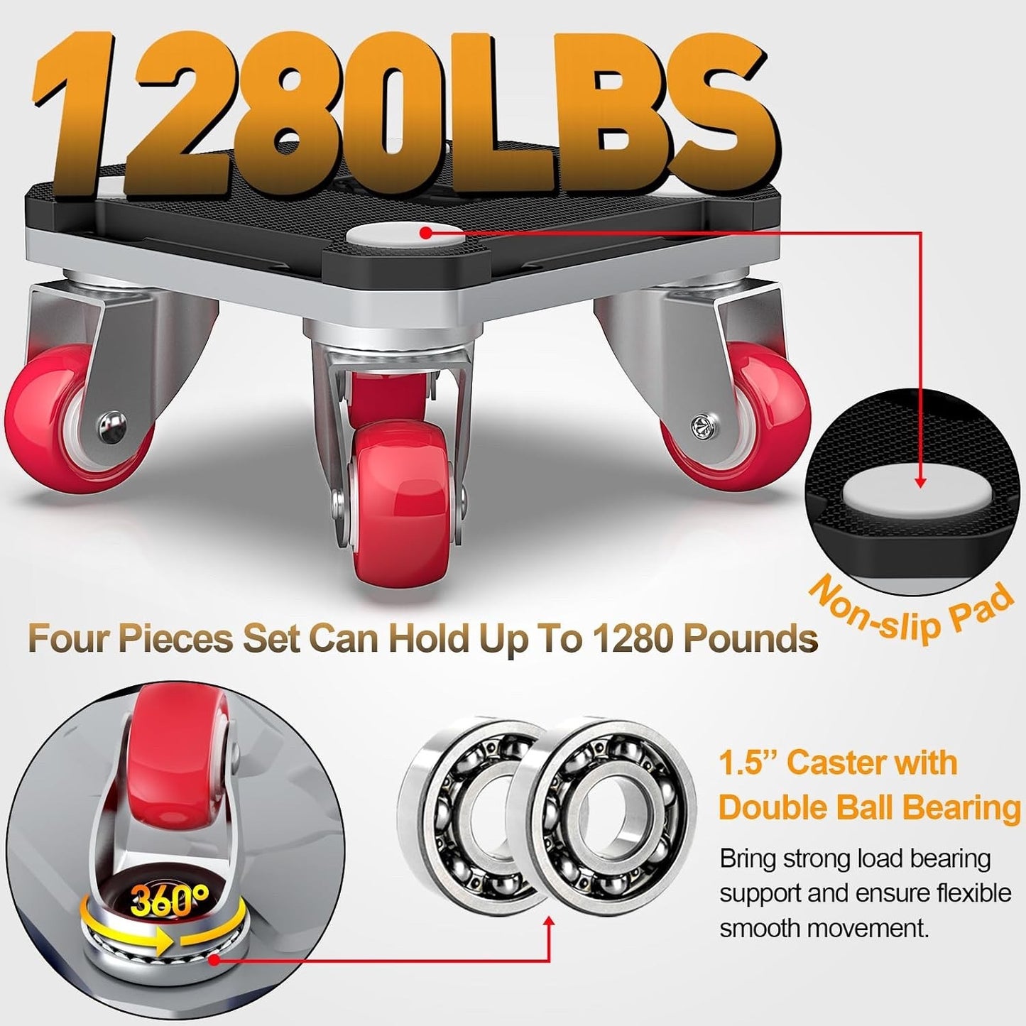 Furniture Movers Dolly Kit Heavy Duty 550kg 4 Wheel Lifter Set Moving Tool Black