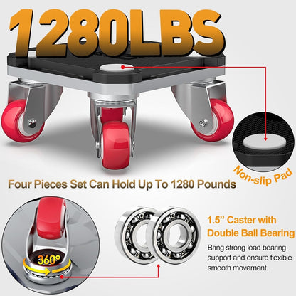Furniture Movers Dolly Kit Heavy Duty 550kg 4 Wheel Lifter Set Moving Tool Black