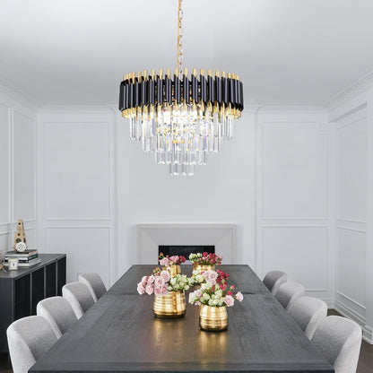 Crystal Chandelier Ceiling Light 20 Inch Black Gold 4 Tier Adjustable Pendant