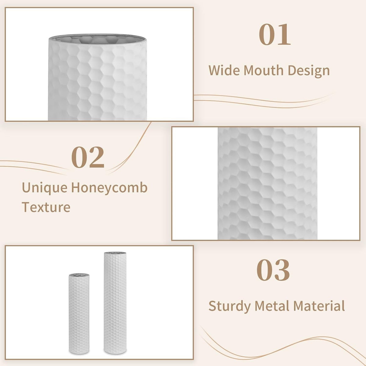 Tall Floor Vase Set 2 White Metal 70cm 55cm Honeycomb Modern Pampas Grass Decor