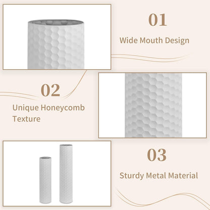 Tall Floor Vase Set 2 White Metal 70cm 55cm Honeycomb Modern Pampas Grass Decor