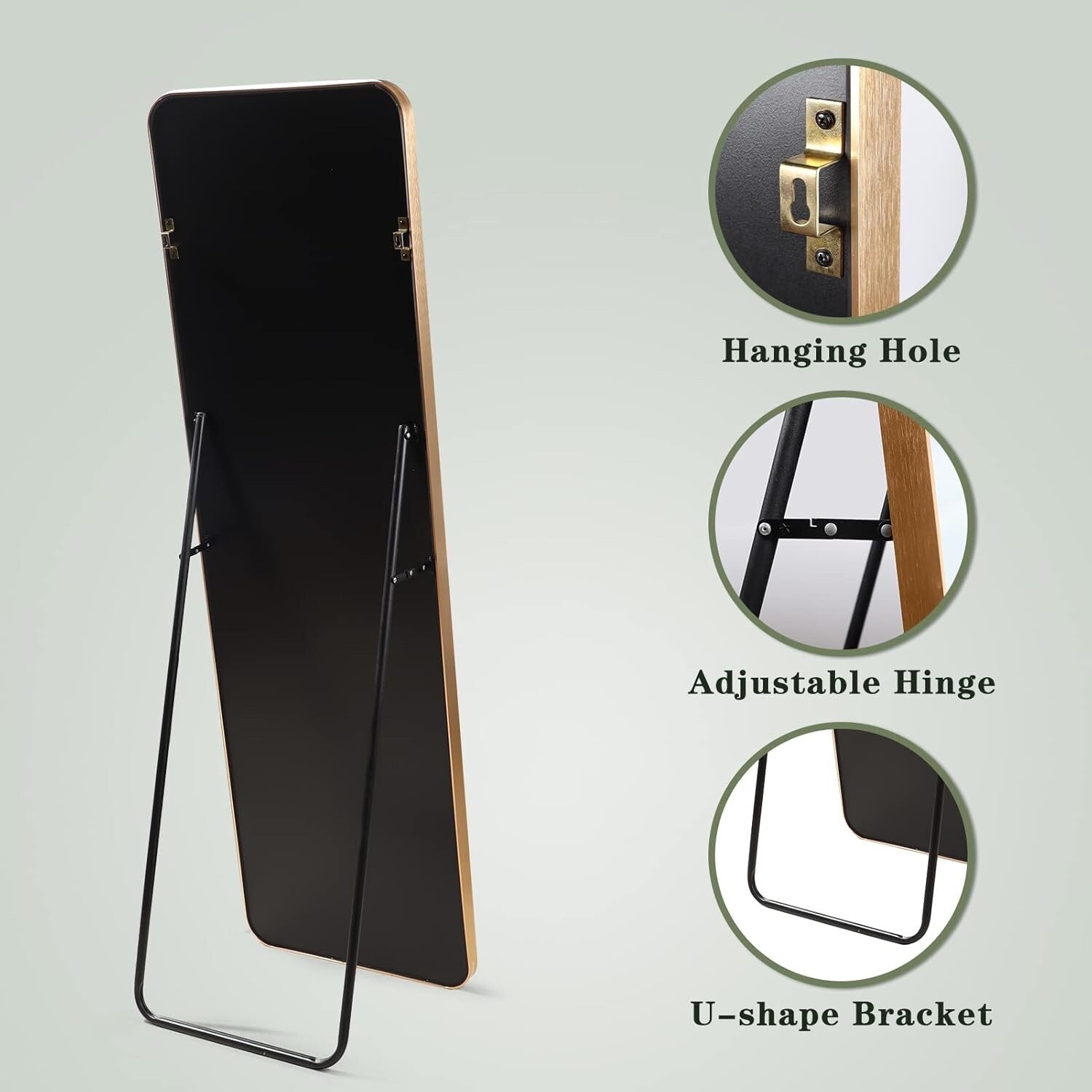 HORLIMER 60"x18" Full Length Standing Mirror with Aluminum Frame, 152x46cm