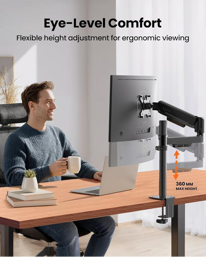Monitor Stand Arm Desk Mount Single 13-34in Adjustable C Clamp VESA 9kg Black