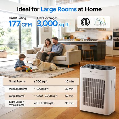 Air Purifier HEPA Filter H13 Large Room Air Cleaner 300m3/h Pet Dust Pollen 20dB